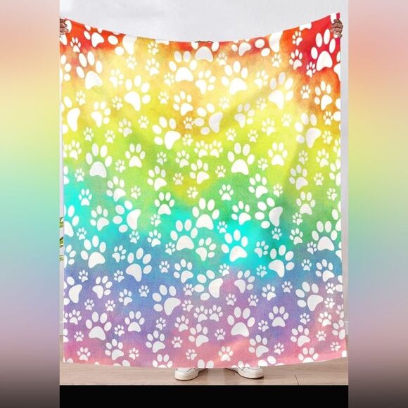 Rainbow Dog Paw Throw Blanket UItra-Soft Lightwheight Comfort Cozy 40x50 - Picture 2 of 5